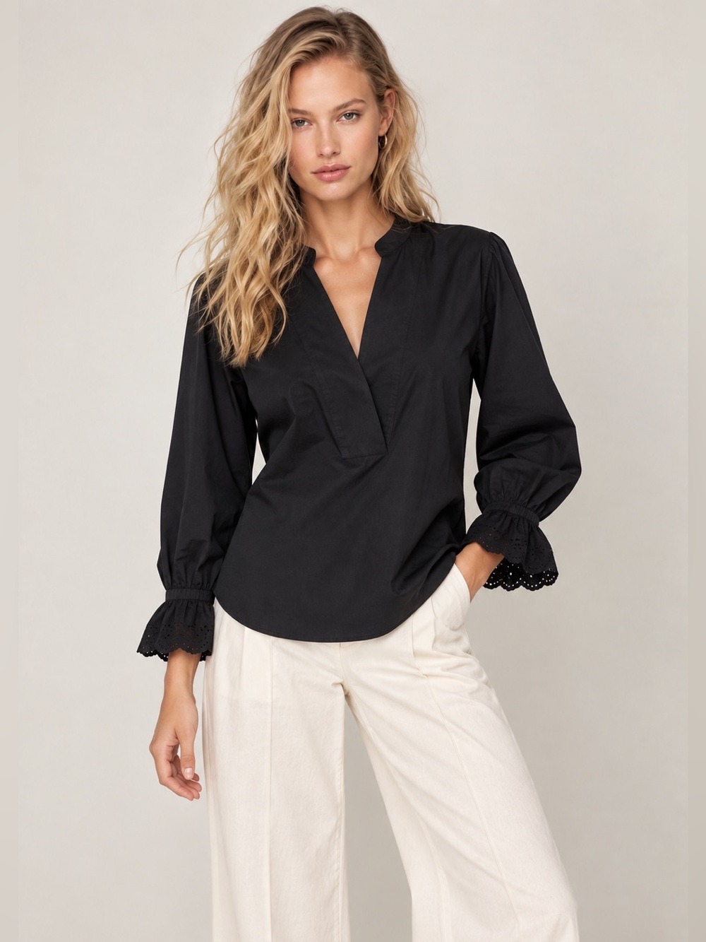 NWT J Crew Black Eyelet-embroidered top Size M